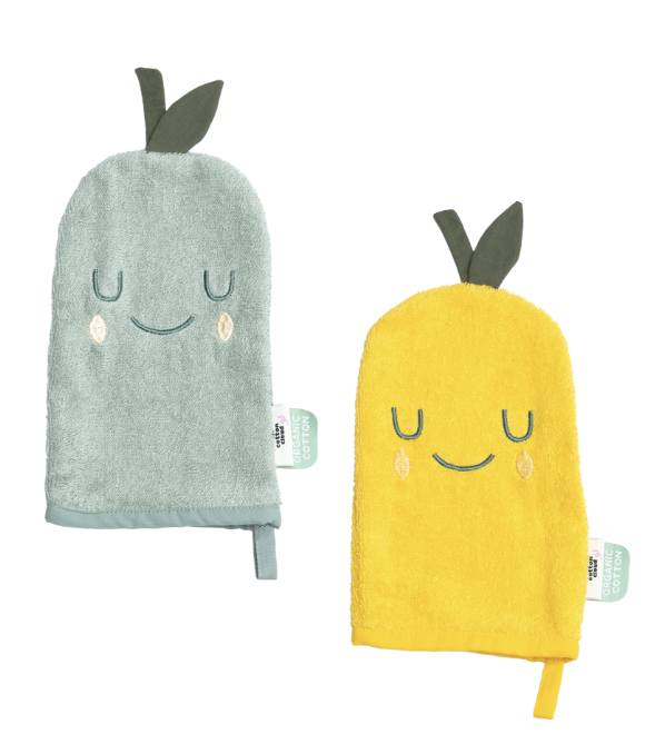 Lot de 2 gants de toilette citron poire