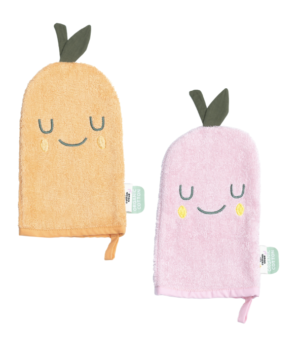 Lot de 2 gants de toilette mandarine