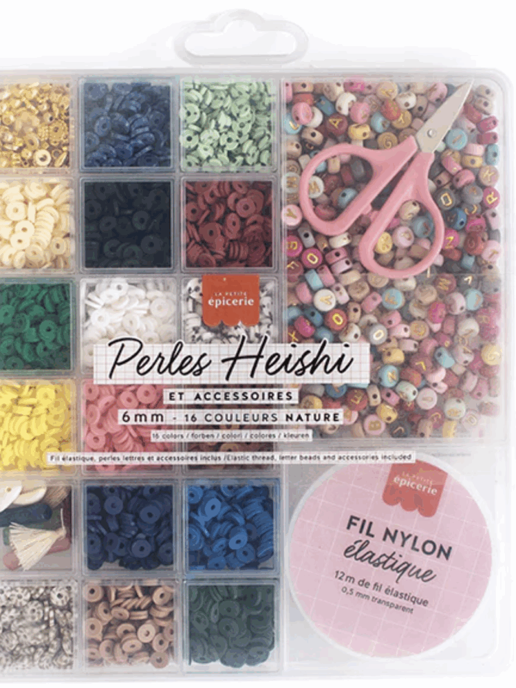 Maxi boite - 16 couleurs de perles heishi NATURE
