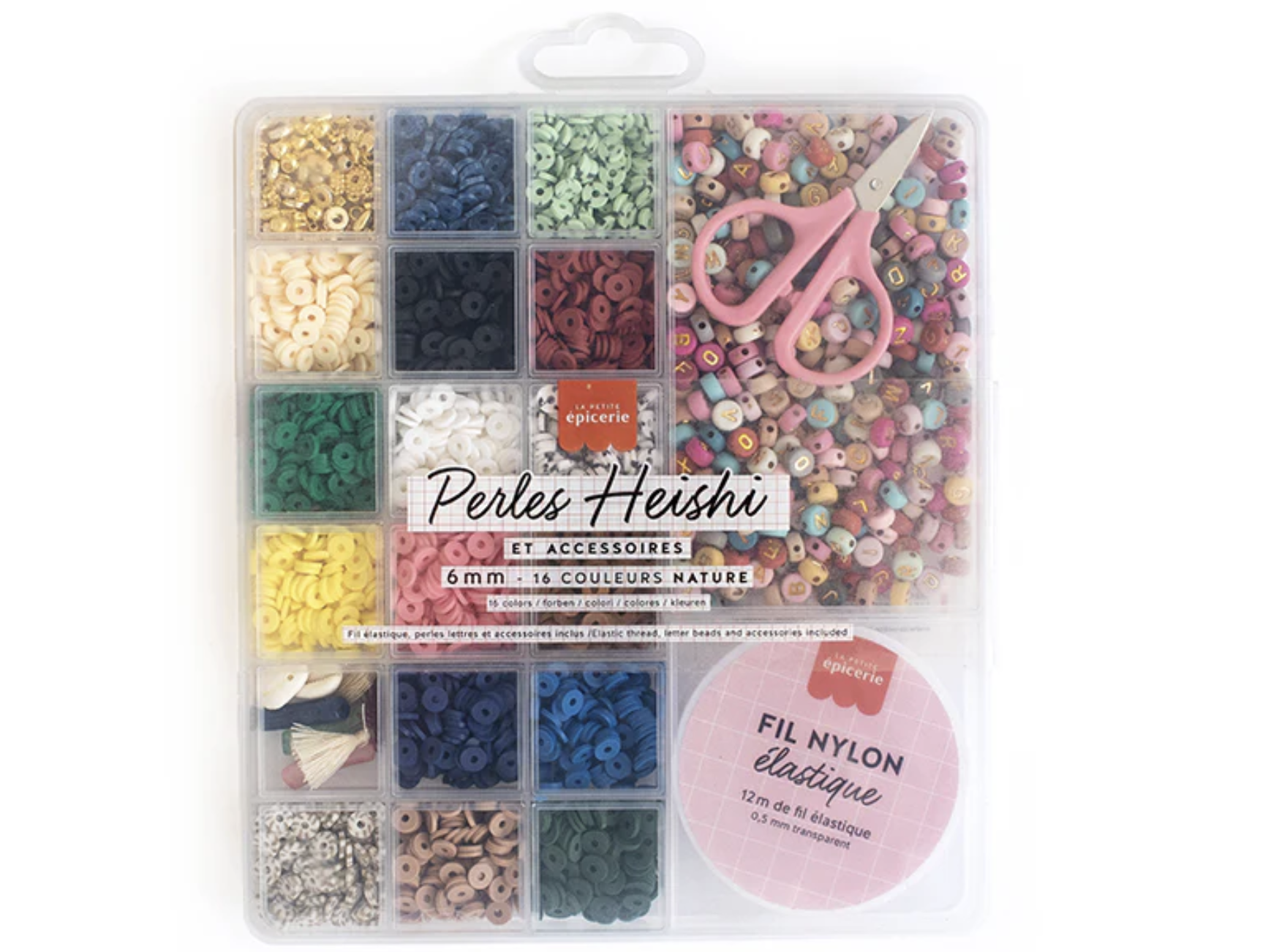 Maxi boite - 16 couleurs de perles heishi NATURE