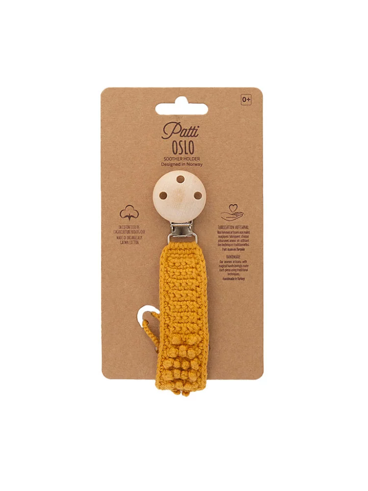 Attache-tétine en coton bio jaune moutarde