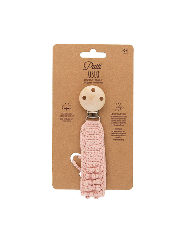 Attache-tétine en coton bio rose