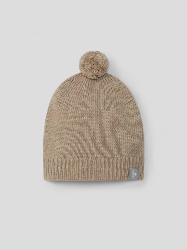 Bonnet tricoté avec pompon beige 3-6 mois