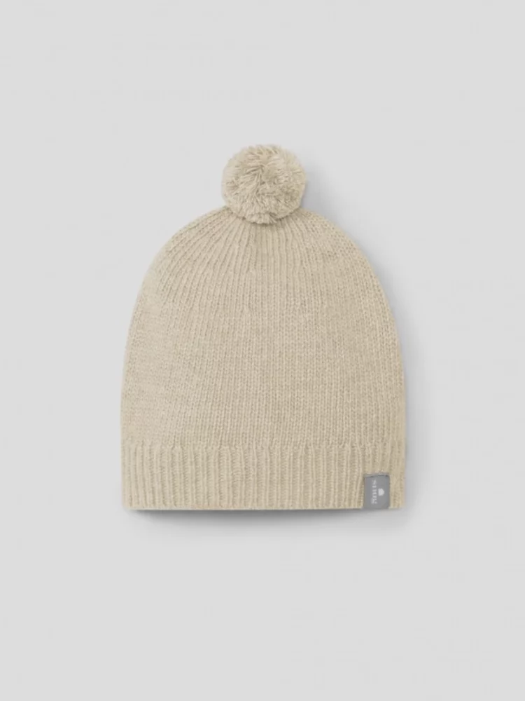 Bonnet tricoté avec pompon sable 3-6 mois
