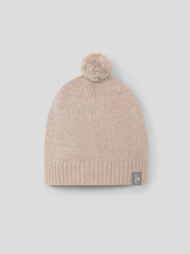 Bonnet tricoté avec pompon rose 3-6 mois