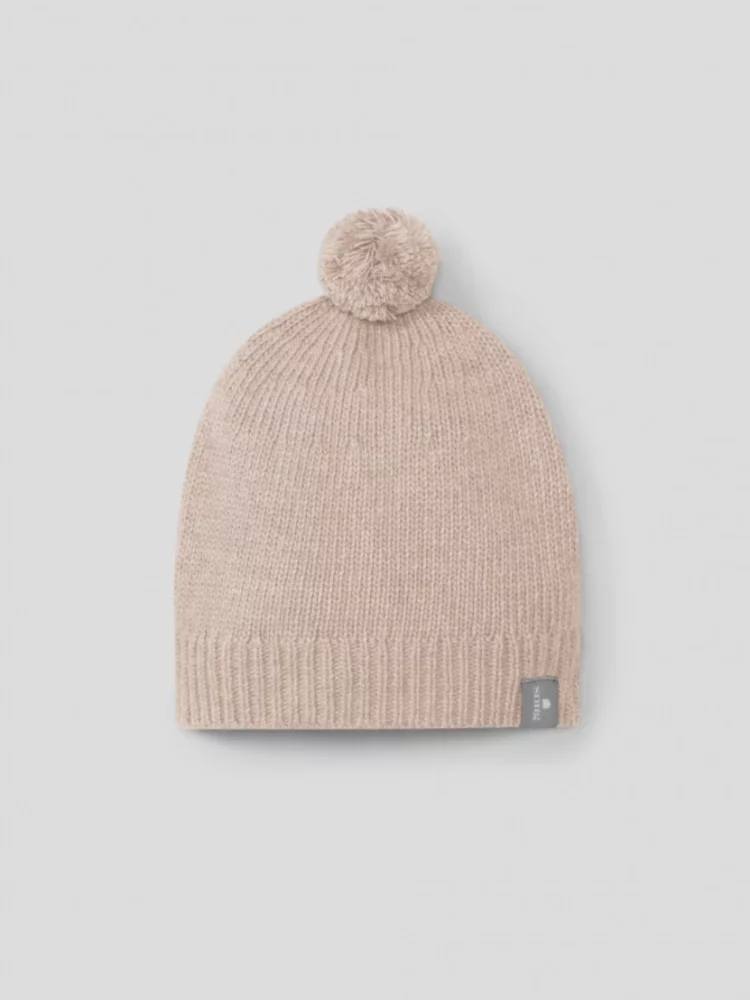 Bonnet tricoté avec pompon rose 3-6 mois