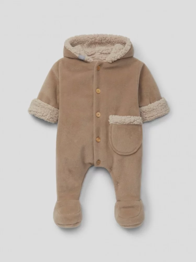 Combinaison en polaire à capuche avec poche beige