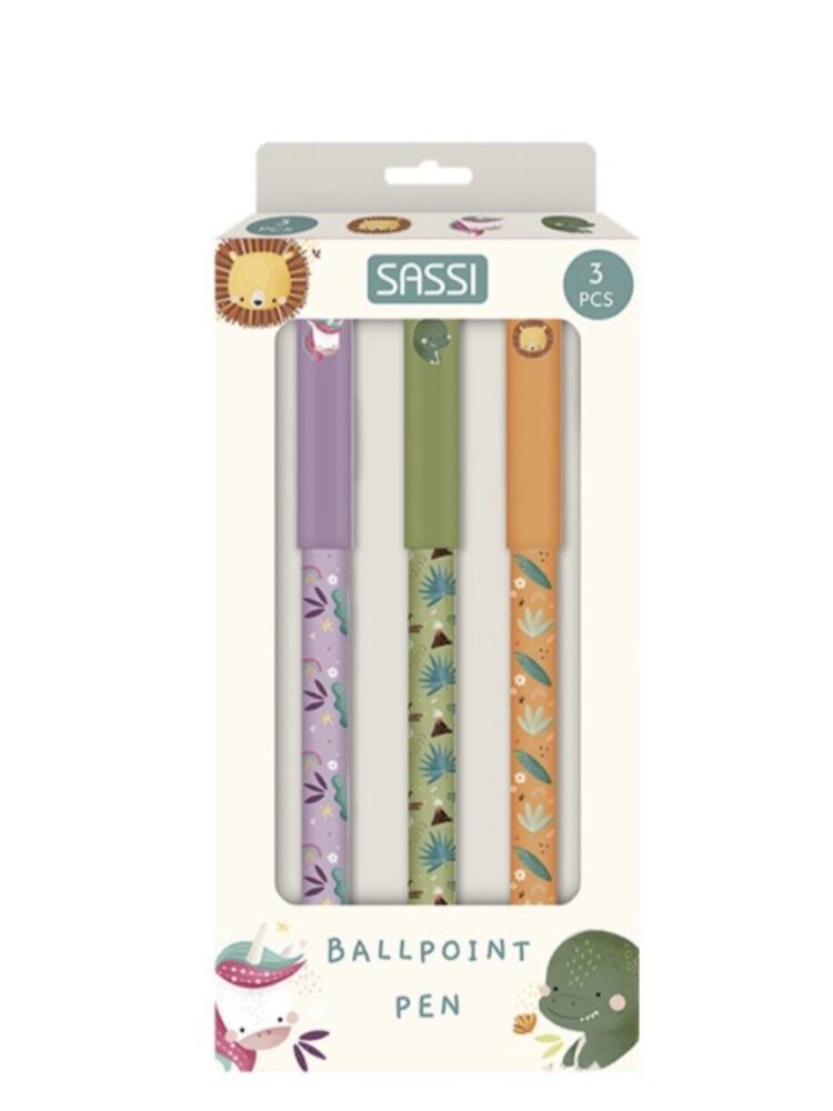 Set Stylos à Bille – Licorne, Dinosaure & Lion