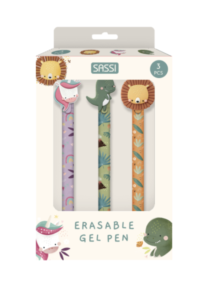 Stylos Gel Effaçables – Dinosaure, Licorne & Lion