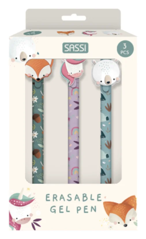 Set de Stylos Gel Effaçables – Renard, Licorne & Ours